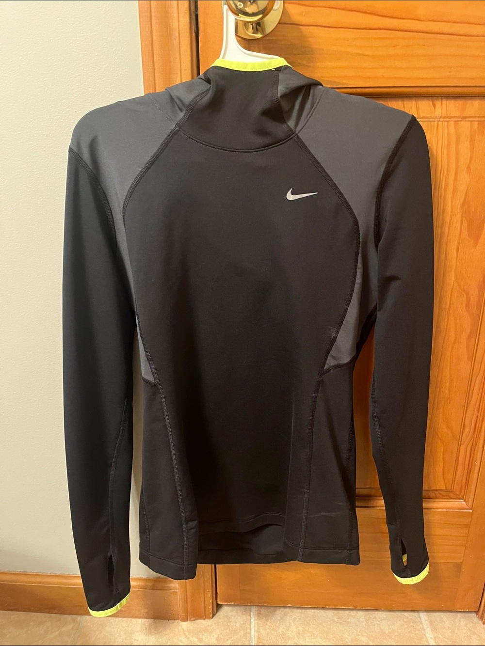 Nike Black & Gray Long-Sleeve Dri-FIT Top with Neon Yellow Trim
